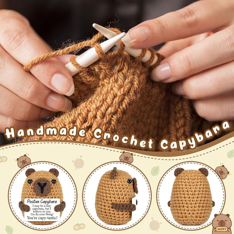 Happy Threads Positive Capybara Plush with Inspirational Message Card, Handmade Crochet Emotional Support Keepsake, Cute Desk & Shelf Décor, Cheer-Up Gift for Friends, Students & Coworkers - Image 2