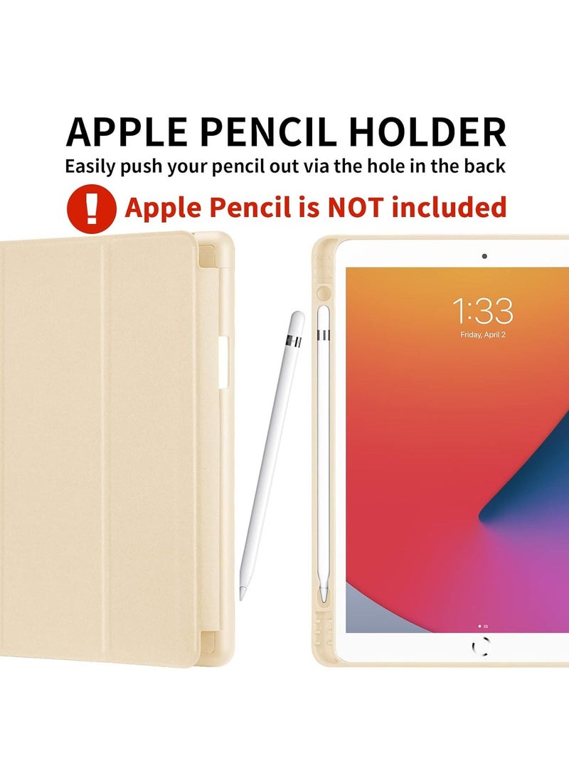 راكسوم حافظة iPad من الجيل التاسع/الثامن/السابع (2021/2020/2019) - حافظة iPad مقاس 10.2 بوصة مع حامل قلم رصاص، وظهر نحيف ناعم من مادة TPU مع حامل مغناطيسي ذكي (لون ذهبي شامبانيا) - Image 3