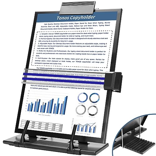 TONOS Paper Stand Document Holder - Quality Document Holder for Desk, Paper Stands for Desk When Typing, Sturdy Stainless Steel Copy Holder, Adjustable Angle, Papers Holder Stand for Desk Typing - Image 1