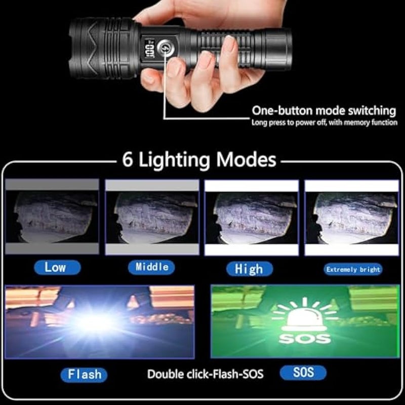 Rechargeable Flashlight 20000 High Lumens, Powerful Led Tactical Flashlights with Zoomable, 6 Modes & Memory Function, IPX7 Waterproof, Brightest Flashlight for Camping, Emergencies, Dog Walking - Image 3