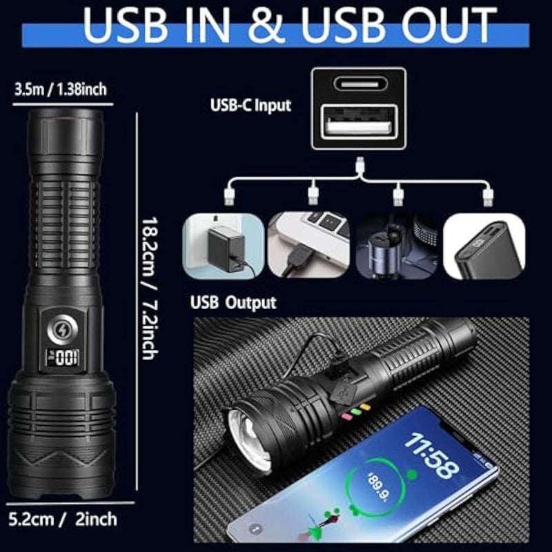 Rechargeable Flashlight 20000 High Lumens, Powerful Led Tactical Flashlights with Zoomable, 6 Modes & Memory Function, IPX7 Waterproof, Brightest Flashlight for Camping, Emergencies, Dog Walking - Image 2