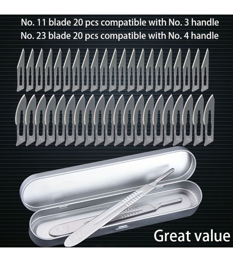 Commonly Used 11 23 Carbon Steel Blade Set Economical And Practical 43 Piece Engraving Tool Knife Set With Stainlees Steel Handle Holder And Iron Box For Model Making Carving Craft Knives Mobile PCB Repair - Image 3