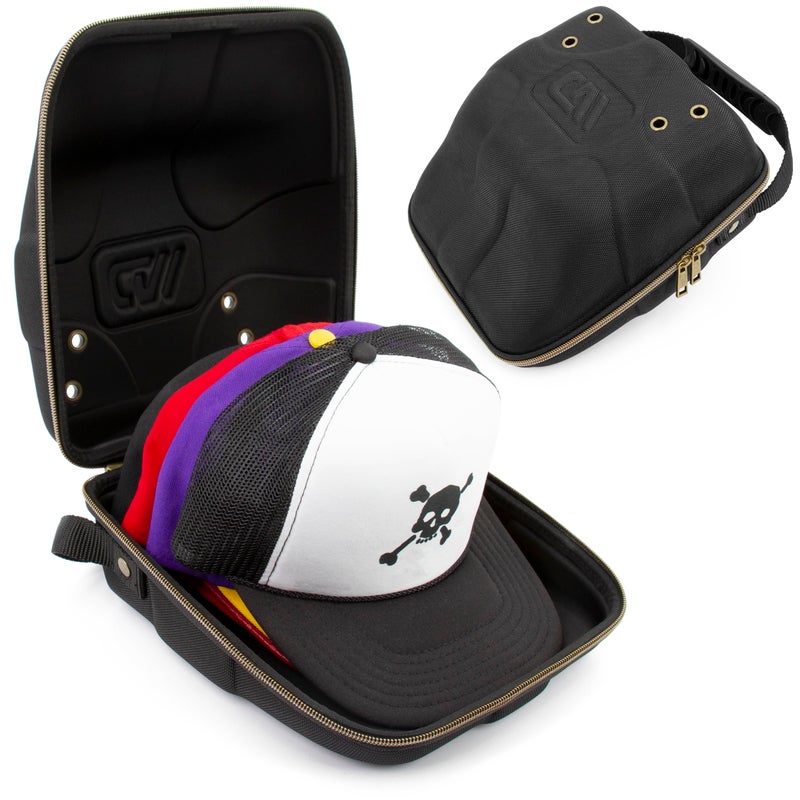CASEMATIX CASEMATIX Hat Travel Case for up to 3 Baseball Caps with CrushResistant Hard Shell Outer Metal Travel Carabiner and Comfortable Handle  Portable Hat Case Carrier for Travel and Hats Storage