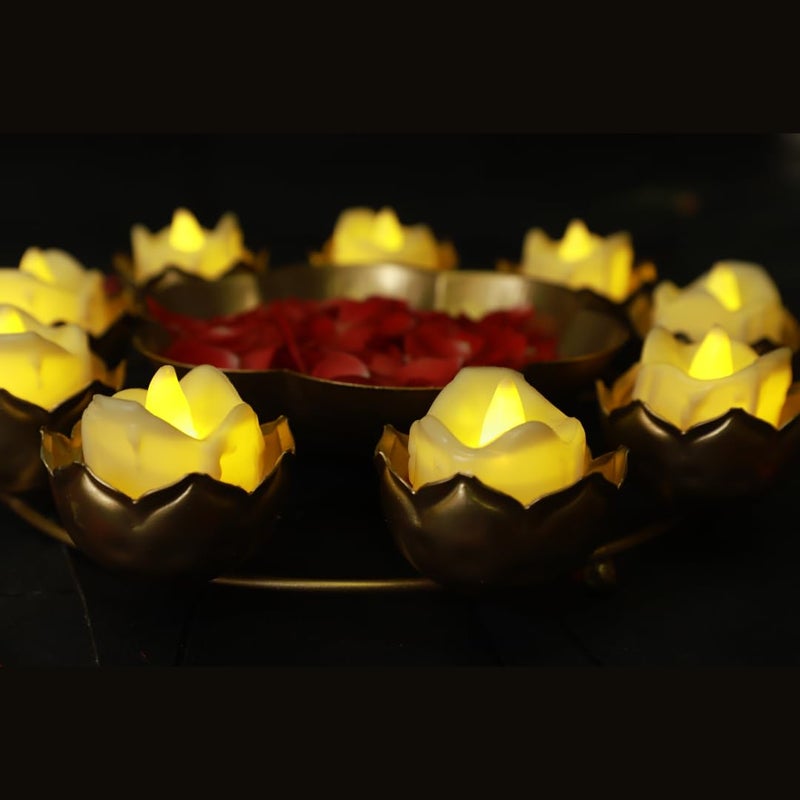 VeeCrafts Lotus Urli Bowl for Home Decoration Idol for Floating diyas tealight Candles and Flowers Home Office and Table Dcor Diwali Decoration Items Golden Metal12 Lotus  - Image 4