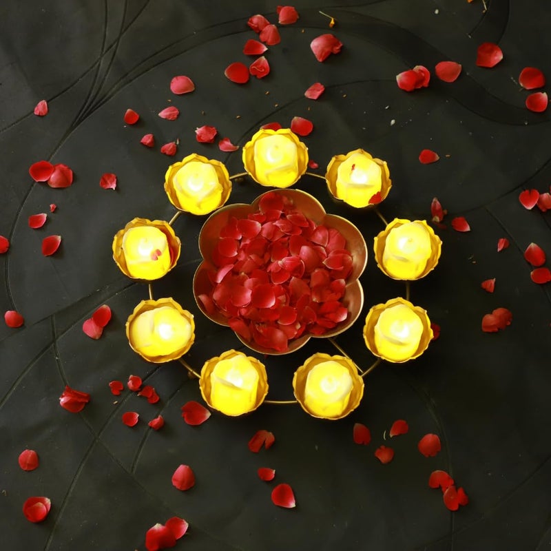 VeeCrafts Lotus Urli Bowl for Home Decoration Idol for Floating diyas tealight Candles and Flowers Home Office and Table Dcor Diwali Decoration Items Golden Metal12 Lotus  - Image 1