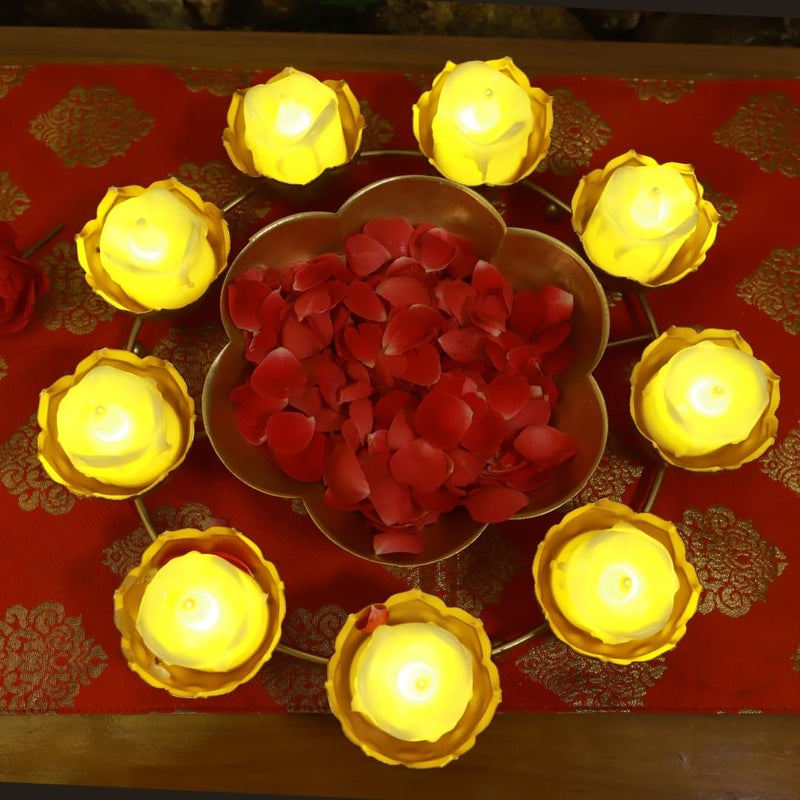 VeeCrafts Lotus Urli Bowl for Home Decoration Idol for Floating diyas tealight Candles and Flowers Home Office and Table Dcor Diwali Decoration Items Golden Metal12 Lotus  - Image 2