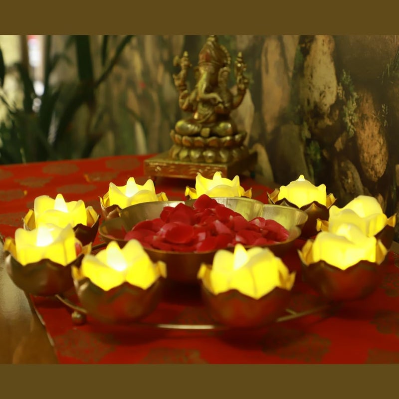 VeeCrafts Lotus Urli Bowl for Home Decoration Idol for Floating diyas tealight Candles and Flowers Home Office and Table Dcor Diwali Decoration Items Golden Metal12 Lotus  - Image 5