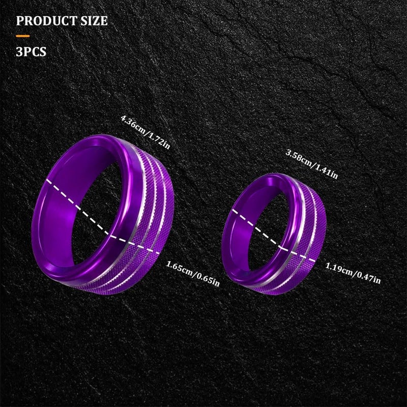 RGOAANC 3PCS Air Conditioner Switch Button Knob Cover, Aluminum Alloy Trim Ring, Trailer Gear Switch Compatible With Dodge Challenger Durango 2015-2022 (Purple) - Image 2
