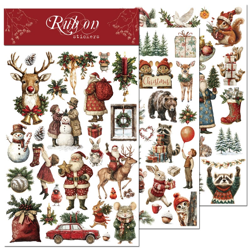 CATaireen Rub On Transfers for Crafts Pressure Transfer Stickers Fit Cloth Glass Acrylic Wood Furniture Stone Scrapbooking Stuff Small Vintage Junk Journal Supplies Christmas Numbers Alphabet - Image 3