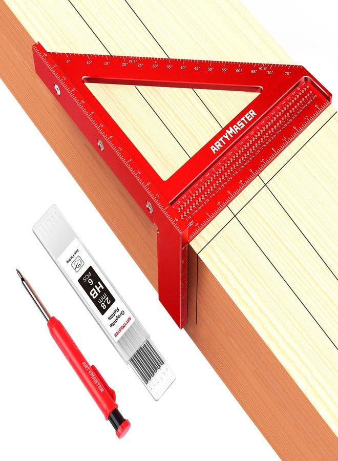 ArtyMaster 8 inch 3D Multi-Angle Measuring Square Ruler, WT103B High Precision Hole Scribing Woodworking Tools, 0-90° Aluminum Alloy Carpenter Square Wood Working Tools, Carpenter Pencils 6 Refills. - Image 1