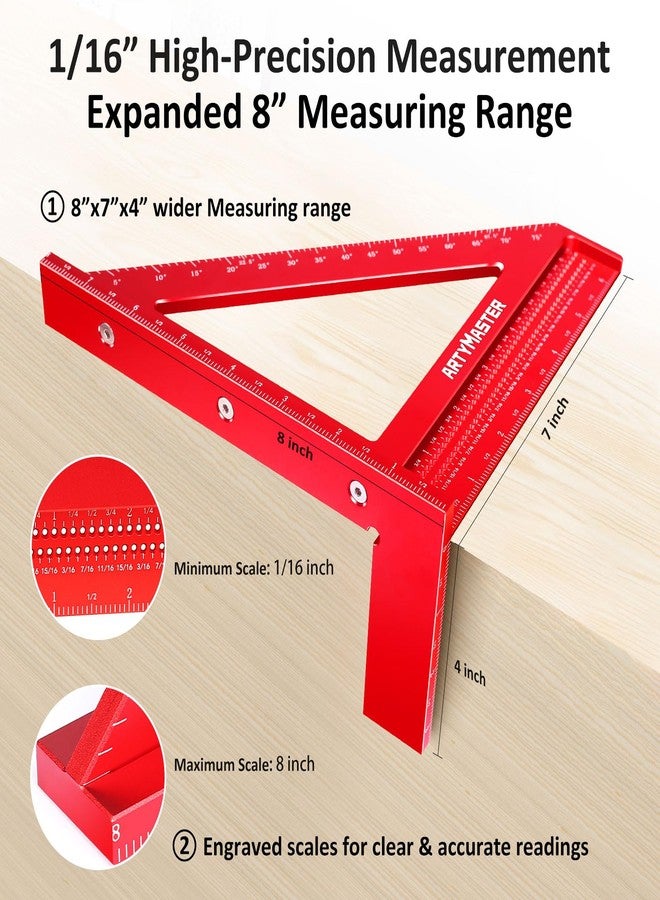 ArtyMaster 8 inch 3D Multi-Angle Measuring Square Ruler, WT103B High Precision Hole Scribing Woodworking Tools, 0-90° Aluminum Alloy Carpenter Square Wood Working Tools, Carpenter Pencils 6 Refills. - Image 4