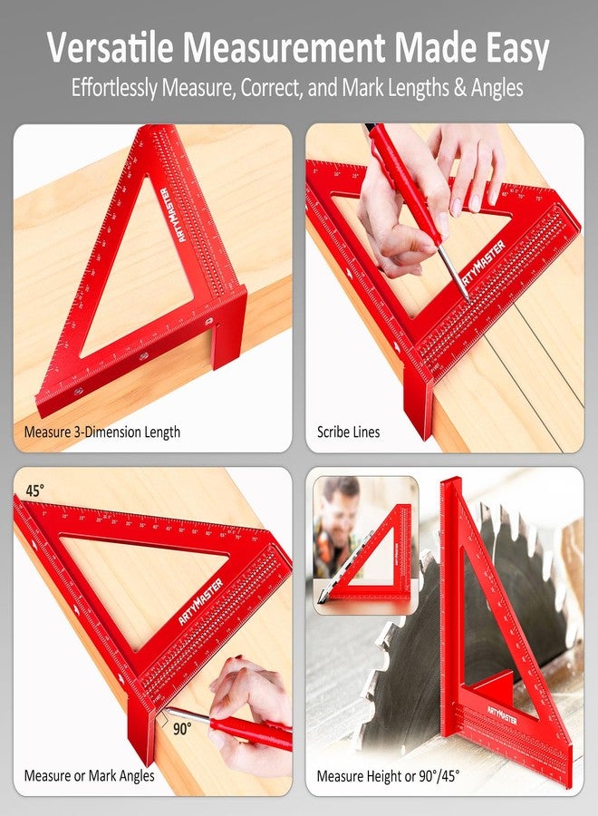 ArtyMaster 8 inch 3D Multi-Angle Measuring Square Ruler, WT103B High Precision Hole Scribing Woodworking Tools, 0-90° Aluminum Alloy Carpenter Square Wood Working Tools, Carpenter Pencils 6 Refills. - Image 3