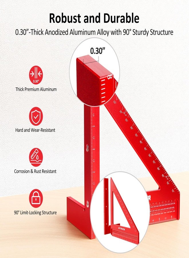 ArtyMaster 8 inch 3D Multi-Angle Measuring Square Ruler, WT103B High Precision Hole Scribing Woodworking Tools, 0-90° Aluminum Alloy Carpenter Square Wood Working Tools, Carpenter Pencils 6 Refills. - Image 5