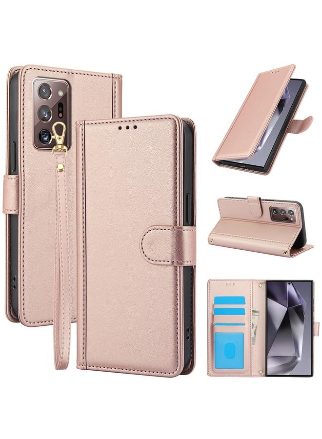 erorex Case For Samsung Galaxy Note20 Ultra Skin Feel Pure Color Card Slots Leather Phone Case with Dual Lanyard - Image 1