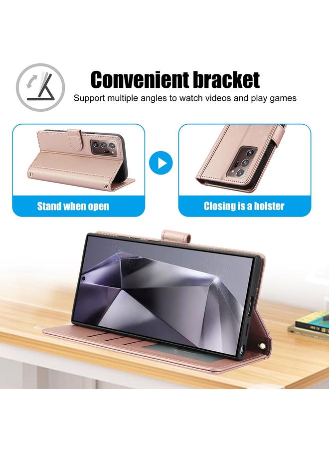 erorex Case For Samsung Galaxy Note20 Ultra Skin Feel Pure Color Card Slots Leather Phone Case with Dual Lanyard - Image 3