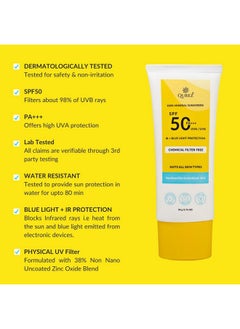 Qurez Mineral Sunscreen Spf 50 Pa+++, Lightweight, Broad Spectrum, Blue Light Protection, Ir Protection| Clinically Tested| For Oily, Dry, Sensitive, Acne-Prone Skin| Water Resistant, 50G  - Image 3