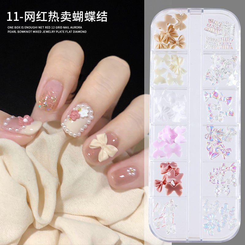 Trendy 12-Grid Aurora Pearl Nail Art Accessories Popular Mix-And-Match Shell Diamond Flat-Back Rhinestone Pearl Nail Decorations - Image 1