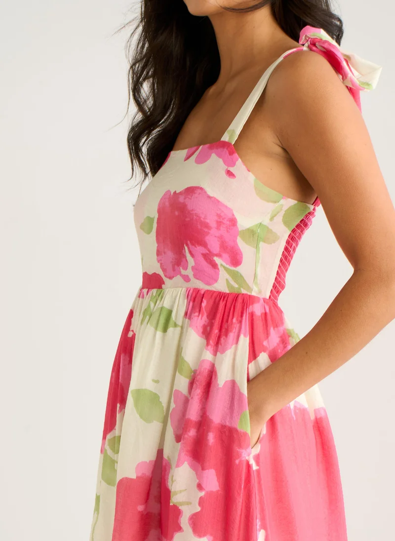 Gini London  Pink Floral Tie Straps Midi Dress for Women | Best Price UAE