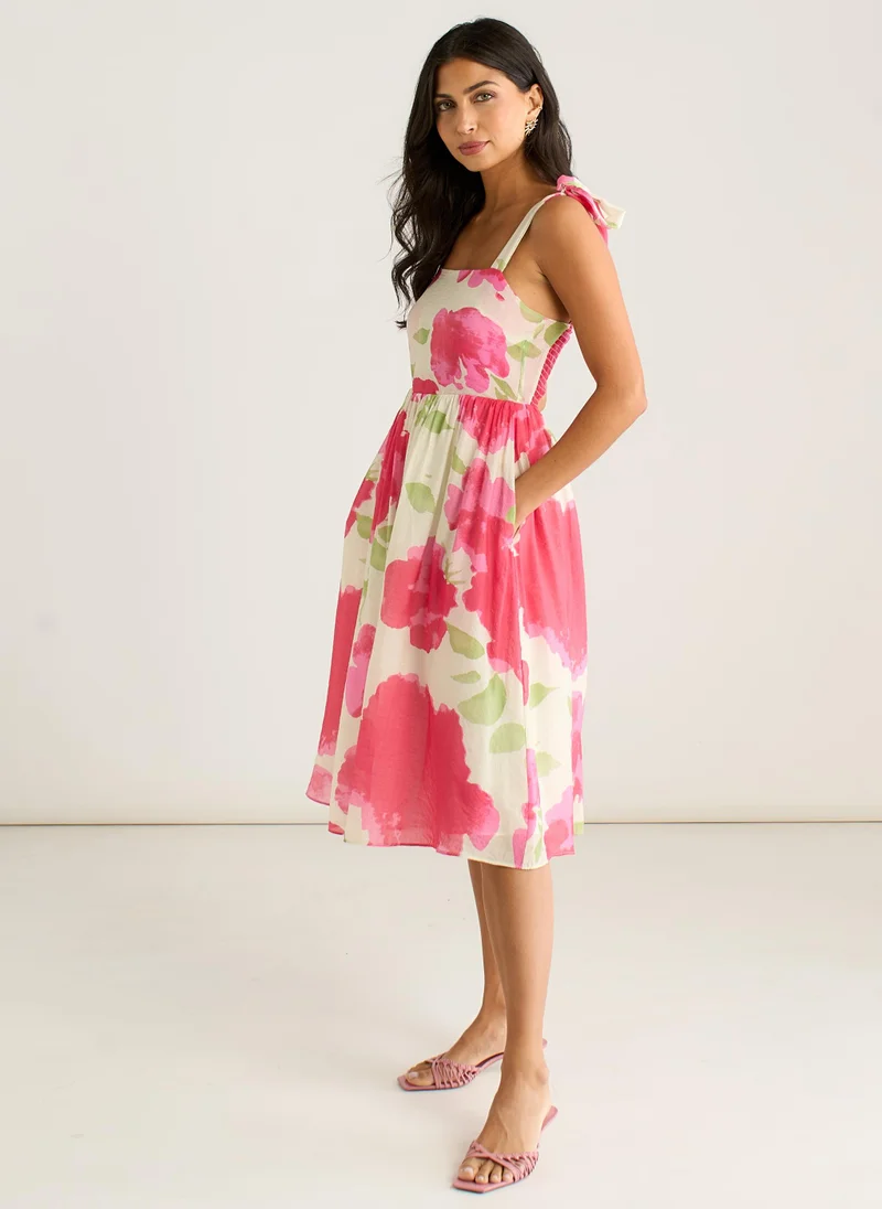Gini London  Pink Floral Tie Straps Midi Dress for Women | Best Price UAE