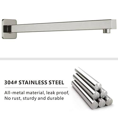 Voolan 20“ Square Shower Arm with Flange and Teflon Tape, Extension Shower Head Arm for Bathroom Fixed Shower Head, Solid Stainless Steel, Wall Mounted (Brushed Nickel) - Image 4