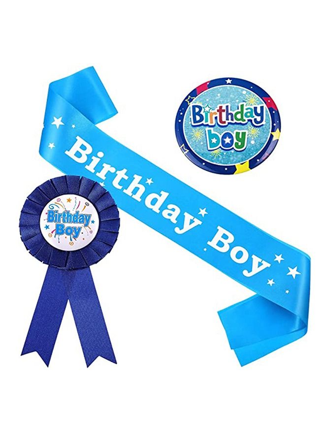 3 Pcs Birthday Boy Decorations Set, Birthday Boy Holographic Badge and Sash and Corsage Button Pins, Birthday Boy Party Dress Set Decoration (Blue) - Image 1