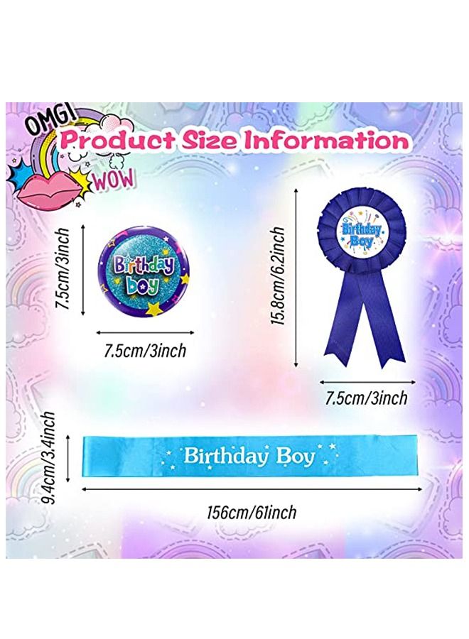 3 Pcs Birthday Boy Decorations Set, Birthday Boy Holographic Badge and Sash and Corsage Button Pins, Birthday Boy Party Dress Set Decoration (Blue) - Image 2