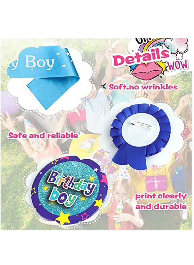 3 Pcs Birthday Boy Decorations Set, Birthday Boy Holographic Badge and Sash and Corsage Button Pins, Birthday Boy Party Dress Set Decoration (Blue) - Image 3