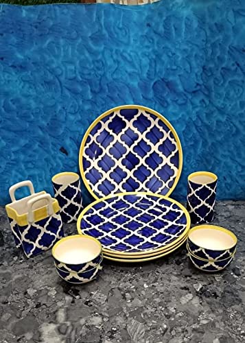 Caffeine Ceramic Handmade Blue Umrao Combo Dinner Set (11 pcs.) - Image 1