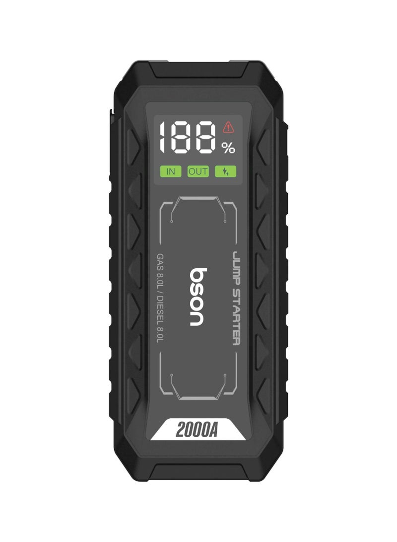 BSON مشغل قفز توربو كيك - شاحن بطارية سيارة محمول 16000 مللي أمبير للسيارات التي تعمل بالبنزين والديزل حتى 8 لتر مع وظيفة بنك الطاقة LED ضوء الطوارئ أداة السيارة - Image 1