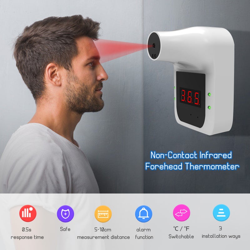 Non-Contact Infrared Forehead Thermometer Wall-Mounted Infrared Thermometer °C / °F Switch with Fever Alarm for Office Home Supermarket Subway School Community Entrance - Image 1