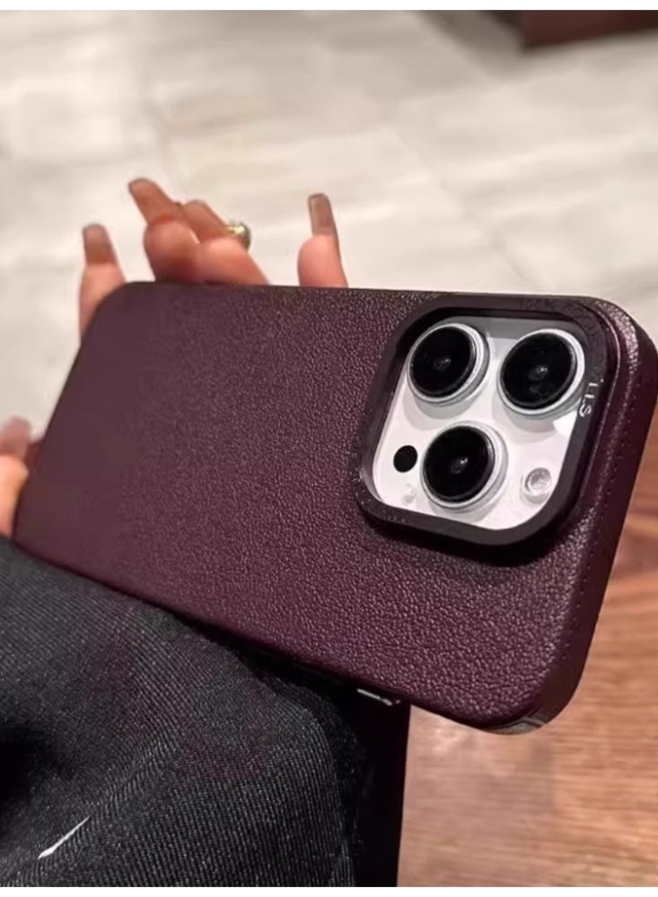 Litchi Skin Pattern Phone Case is Resistant To Dirt And Fingerprints, Plum Color Suitable For iPhone 16 Pro Max - Image 2