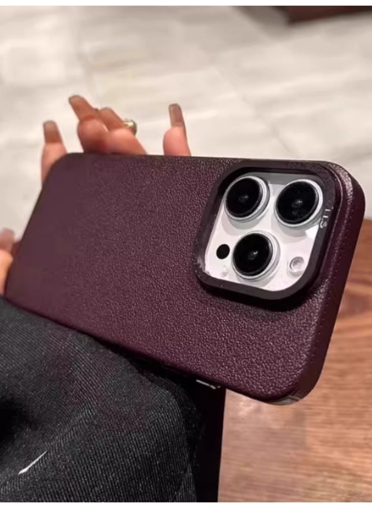 Litchi Skin Pattern Phone Case is Resistant To Dirt And Fingerprints, Plum Color Suitable For iPhone 16 Pro Max - Image 1