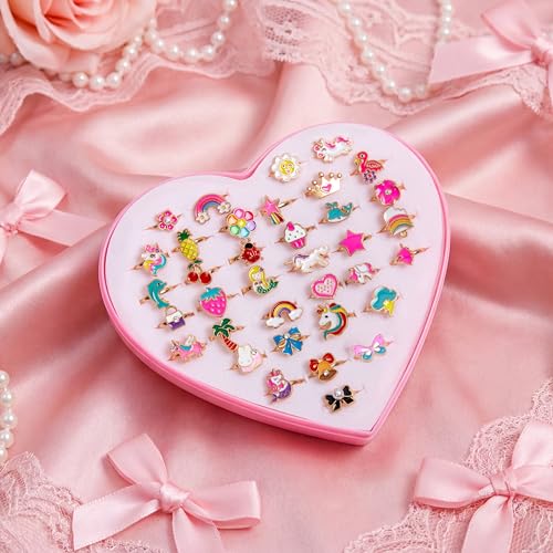 PASEMM 36pcs Little Girl Alloy Jewelry Rings Adjustable Unicorn Rings Toys No Duplication Kids Play Ring in BoxDress Up for 412 Year Old Girls Birthday Christmas Valentines Day Easter Holiday Gifts - Image 5