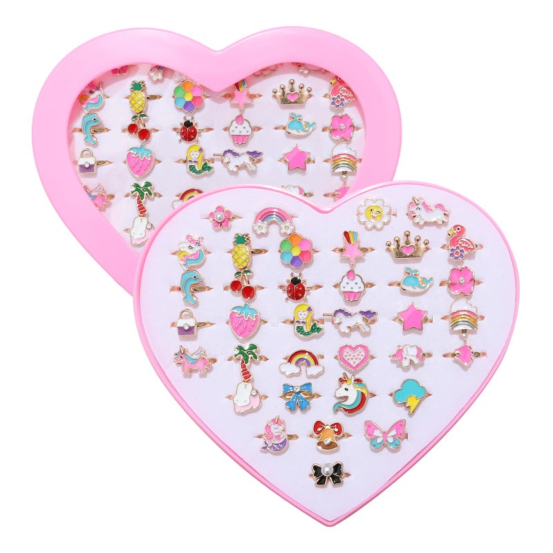 PASEMM 36pcs Little Girl Alloy Jewelry Rings Adjustable Unicorn Rings Toys No Duplication Kids Play Ring in BoxDress Up for 412 Year Old Girls Birthday Christmas Valentines Day Easter Holiday Gifts - Image 4