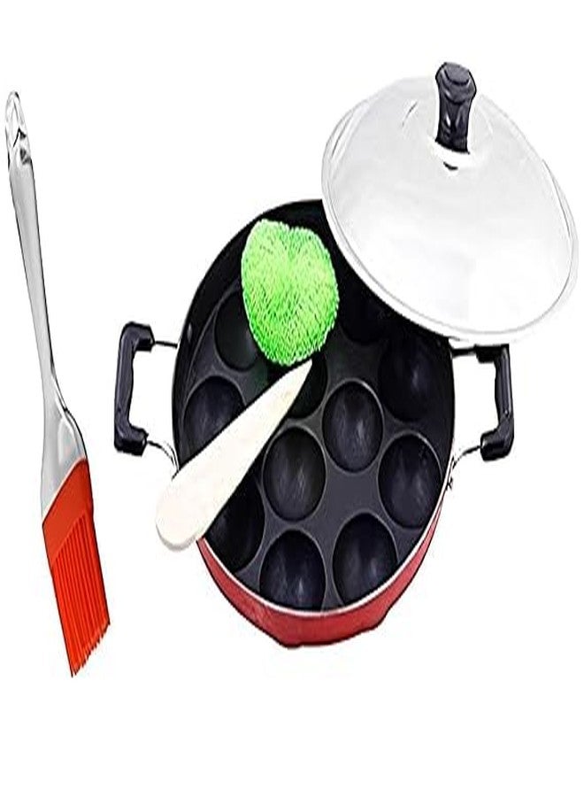 KD ZONE 12 Cavities Non Stick Aluminum Appam Patra with Lid and Side Handle (Multicolour) - Image 1
