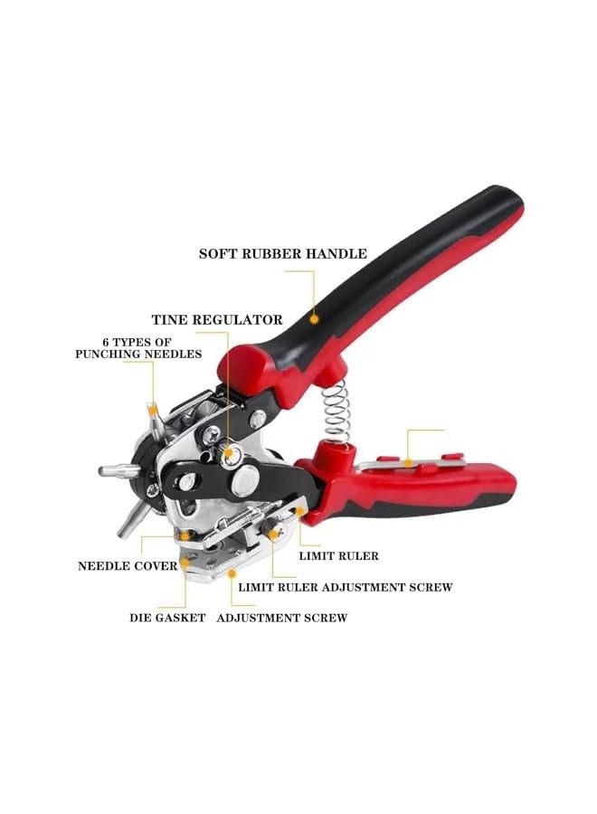 PROMASS Leather Hole Punch Plier, Heavy Duty Belt Hole Puncher with 6 Solid Holes, Ideal for Belts, Watch Bands, Straps, Pet Collars, Saddles, Shoes, Fabric, DIY Home & Craft Tool  - Image 2