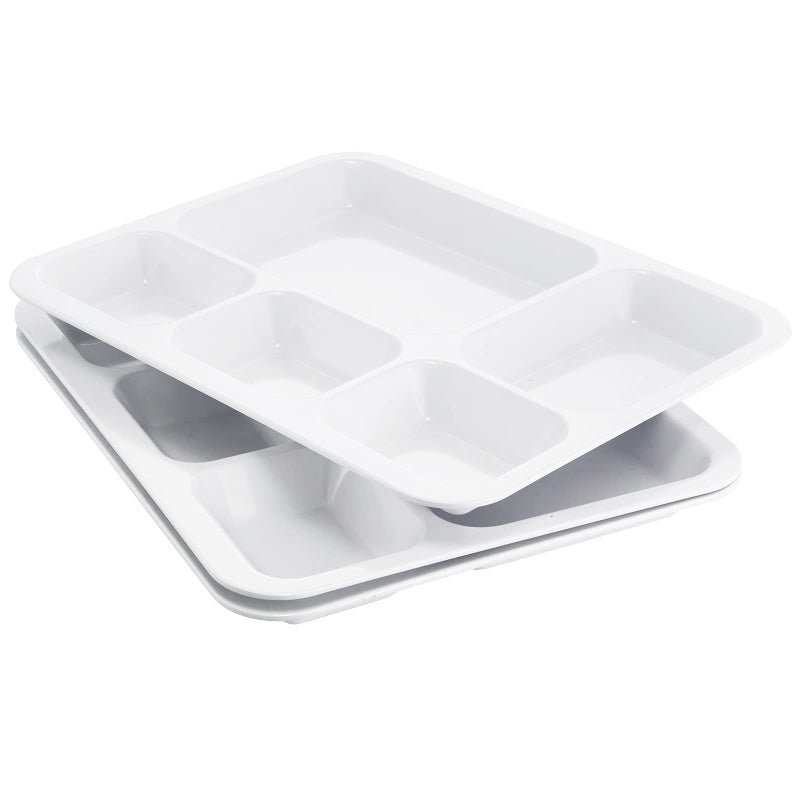 Divided Plates Melamine 5Compartment White Serving Tray 133 x 1083 inches 3 PCS PFW133108303