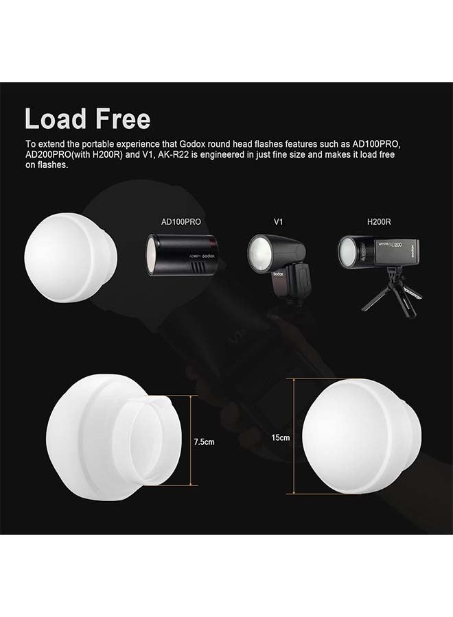 Godox Godox AK-R22 Diffusion Dome, Collapsible Flash Diffuser Suitable for Godox V1 V1 Pro Series Round Head Flash, Godox AD100Pro Godox AD200Pro(with H200R) Pocket Flash  - Image 4