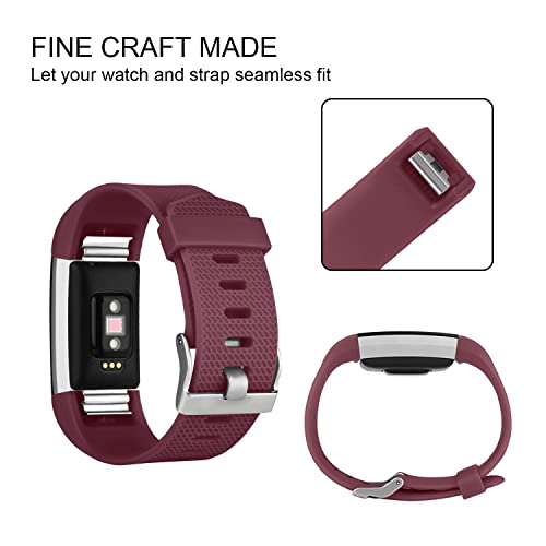 Tobfit Watch Strap Compatible for Fitbit Charge 2 (Watch Not Included), Removable Soft Belts for Charge 2 Wristband, Smartwatch Band for Men & Women (S, Burgundy Red) - Image 4