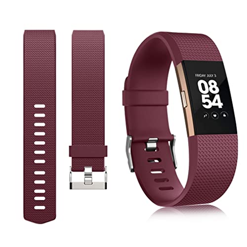 Tobfit Watch Strap Compatible for Fitbit Charge 2 (Watch Not Included), Removable Soft Belts for Charge 2 Wristband, Smartwatch Band for Men & Women (S, Burgundy Red) - Image 1