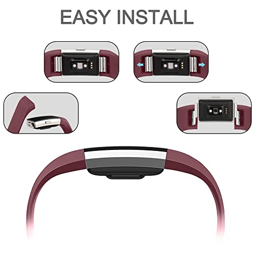 Tobfit Watch Strap Compatible for Fitbit Charge 2 (Watch Not Included), Removable Soft Belts for Charge 2 Wristband, Smartwatch Band for Men & Women (S, Burgundy Red) - Image 5
