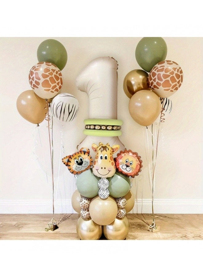 SenRan 40-Piece 1st Birthday Decor Kit: 40-Inch Number Balloon, Jungle Animal Foil Balloons & Gold Latex Balloons – Ideal for Boys' and Girls' First Birthday Parties - Image 1