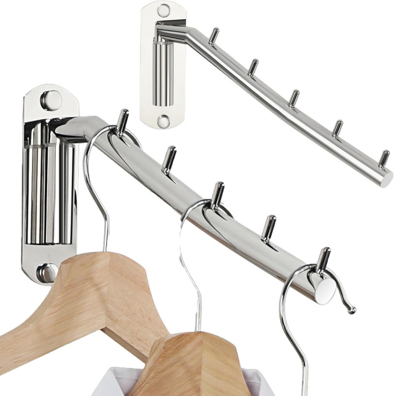 Alise Wall Mounted Drying Rack,Swivel Clothes Drying Rack Stainless Steel,Space Saving Clothes Hanger Rack,Heavty Duty Clothes Wall Drying Rack for Laundry Closet Bathroom,Polished Chrome,2 Pack - Image 1