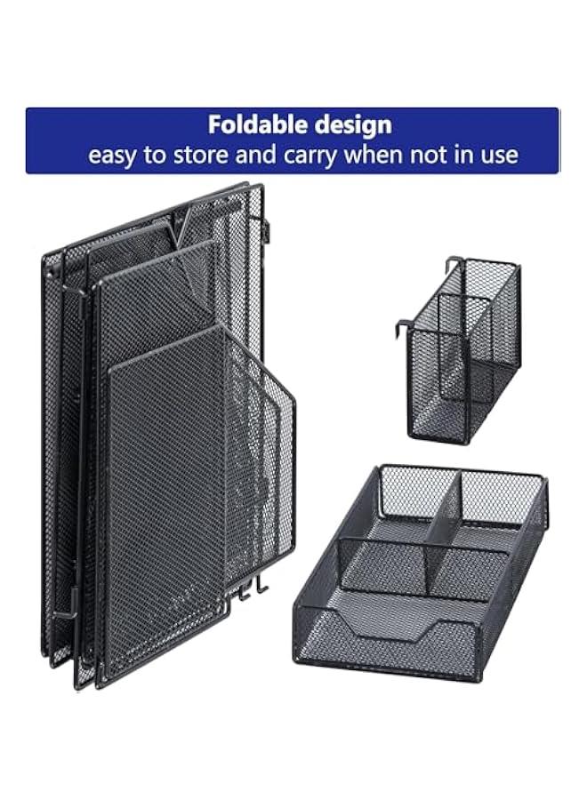 ميكسد منظم مكتب شبكي، صينية رسائل ورقية من 3 طبقات مع حامل ملفات ودرج منزلق، منظم سطح المكتب وتخزين ملحقات المكتب واللوازم المكتبية، اسود - C - Image 3