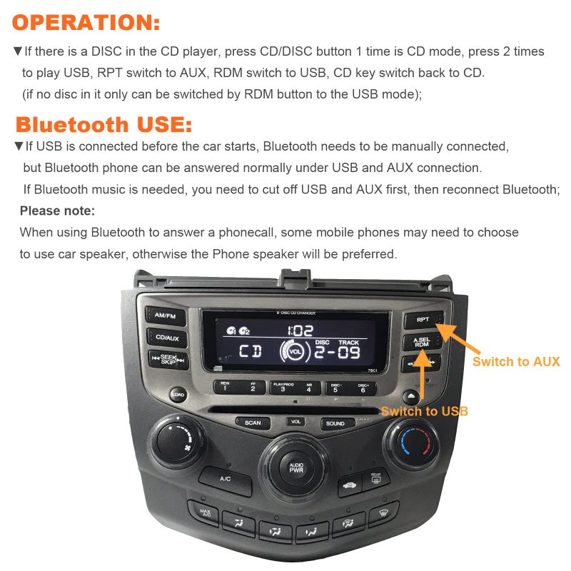 Yomikoo Car Bluetooth Transmitter with USB & AUX Input Interface for Honda Accord 2003-2012, Civic 2006-2014, CR-V 2004-2014, Odyssey 2005-2010, Pilot 2006-2014, TSX 2004-2011, MDX 2005-2006 - Image 4