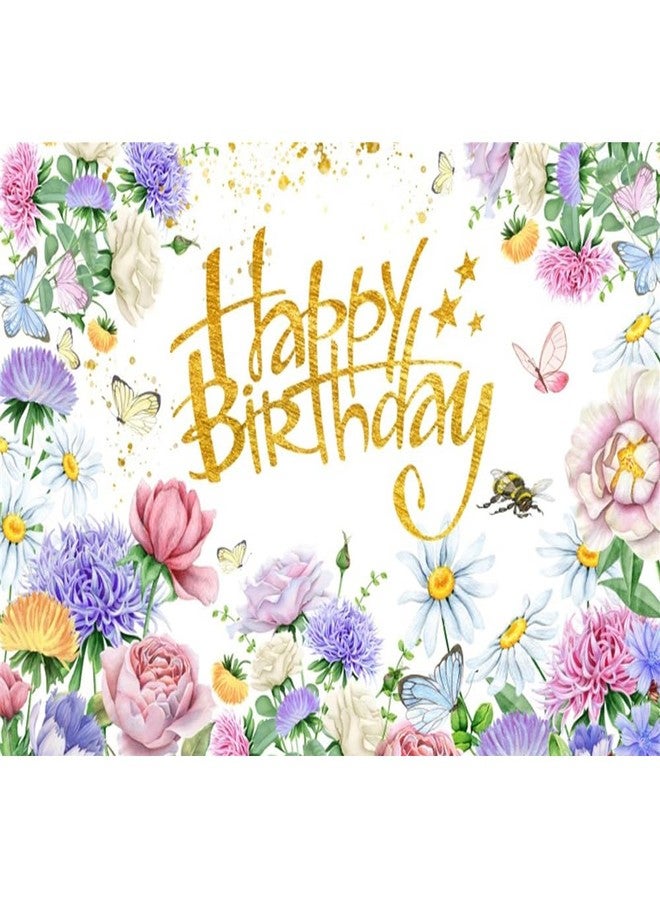 Renaiss 7x5ft Wildflowers Birthday Backdrop Spring Garden Flowers Birthday Photography Background Girls Women Happy Birthday Party Decor Mom Floral Theme Birtdhay Banner Photo Booth Props - Image 1
