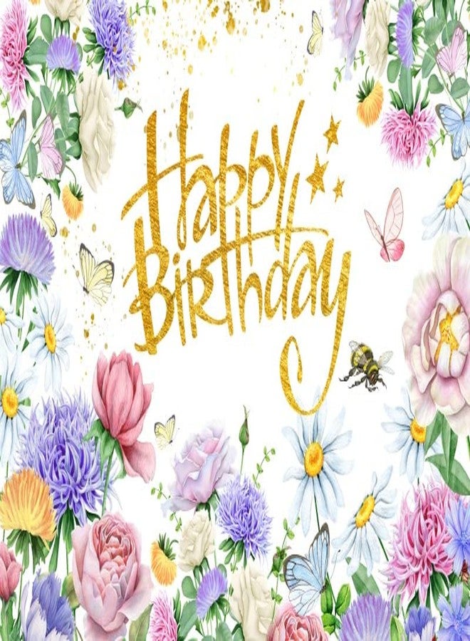 Renaiss 7x5ft Wildflowers Birthday Backdrop Spring Garden Flowers Birthday Photography Background Girls Women Happy Birthday Party Decor Mom Floral Theme Birtdhay Banner Photo Booth Props - Image 4