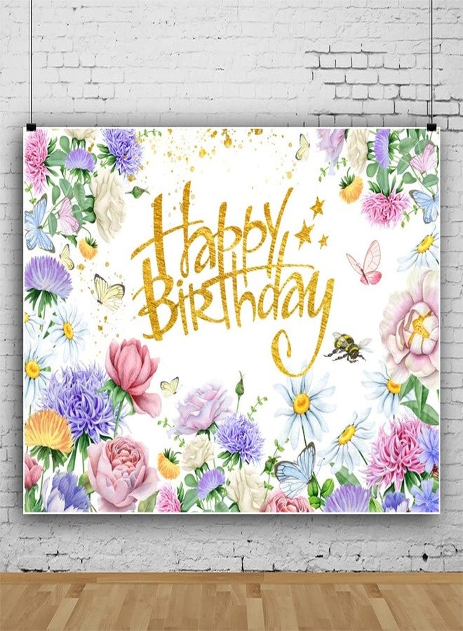Renaiss 7x5ft Wildflowers Birthday Backdrop Spring Garden Flowers Birthday Photography Background Girls Women Happy Birthday Party Decor Mom Floral Theme Birtdhay Banner Photo Booth Props - Image 3