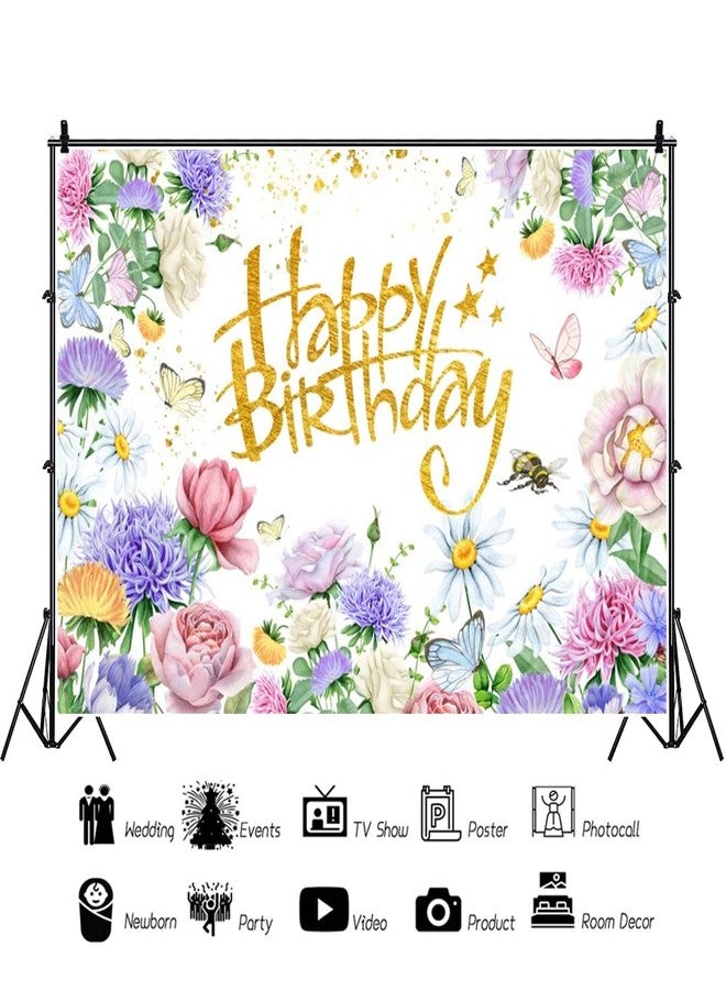 Renaiss 7x5ft Wildflowers Birthday Backdrop Spring Garden Flowers Birthday Photography Background Girls Women Happy Birthday Party Decor Mom Floral Theme Birtdhay Banner Photo Booth Props - Image 2