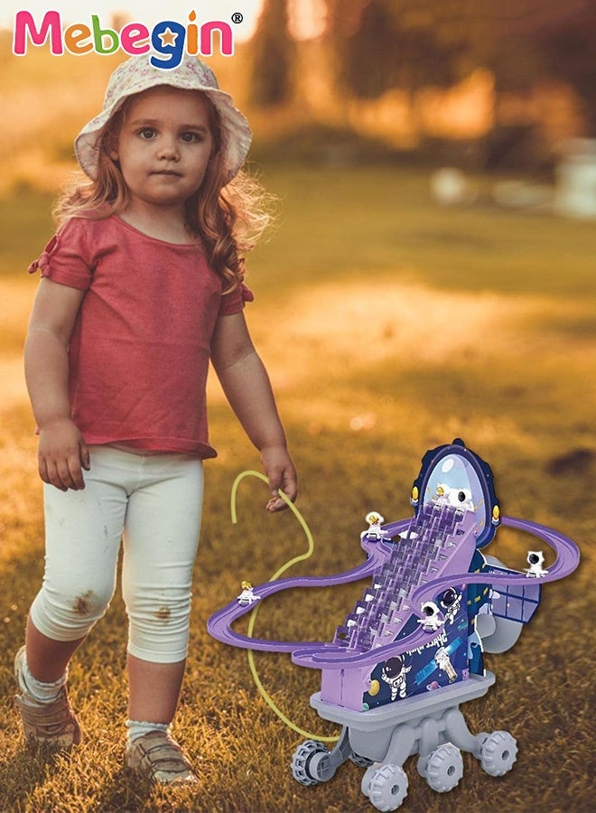 MEBEGIN Space-themed Slide Toy Set, Escalator Toy with Rope and Wheels, Automatic Stair-climbing Track Set, DIY Space Slide Toy with Lights and Music, Creative Electric Toys, Fun Pull Toy, Ideal Gift for Kids Aged 3+  - Image 3